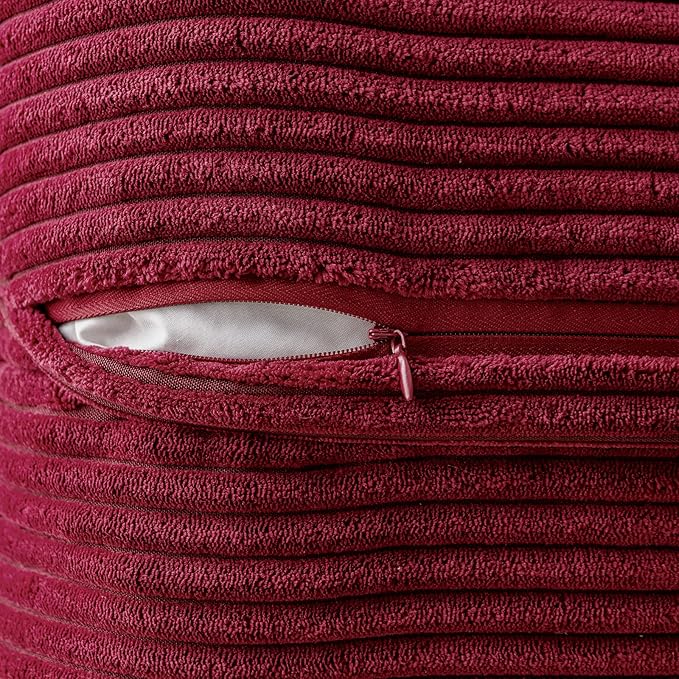 MIULEE Christmas Decorative Throw Pillow Covers for Couch Bed Livingroom 12x12 Inch Set of 2 Burgundy Boho Accent Throw Pllows Broadside Striped Patchwork Soft Corduroy Pillowcases