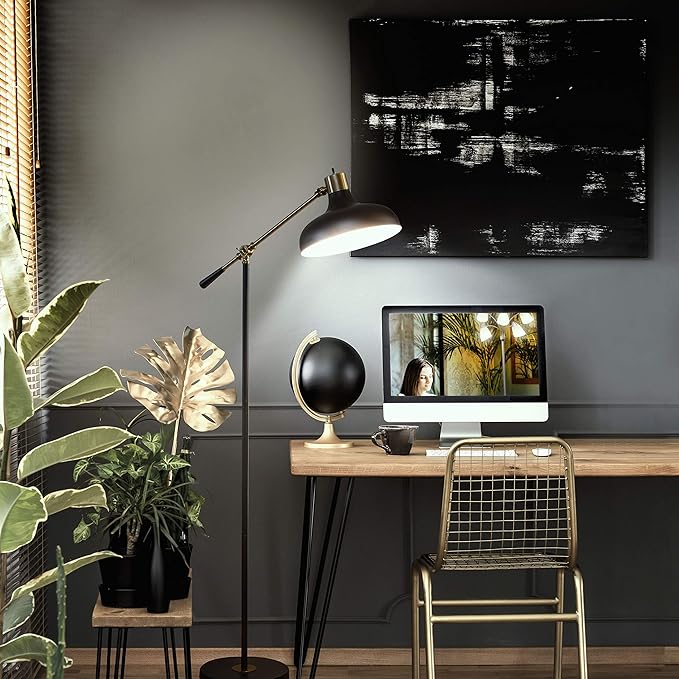 Brightech Wyatt 60 in. Classic Black Industrial 1-Light Height Adjustable LED Floor Lamp with Black Metal Bowl Shade FL-WYT-BLK