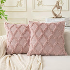 Set of 2 Soft Moroccan Throw Pillow Covers 22x22 Inch Plush Boho Decorative Pillow Cover Accent Cushion Case for Couch Sofa Bed, Pink