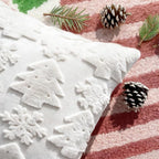 Touchat Christmas Pillow Covers 20x20, Soft Faux Rabbit Fur Throw Pillow Covers with 3D Embroidery Christmas Tree and Snowflake Design for Winter Holiday Home Decor, Couch Sofa Bedroom, White