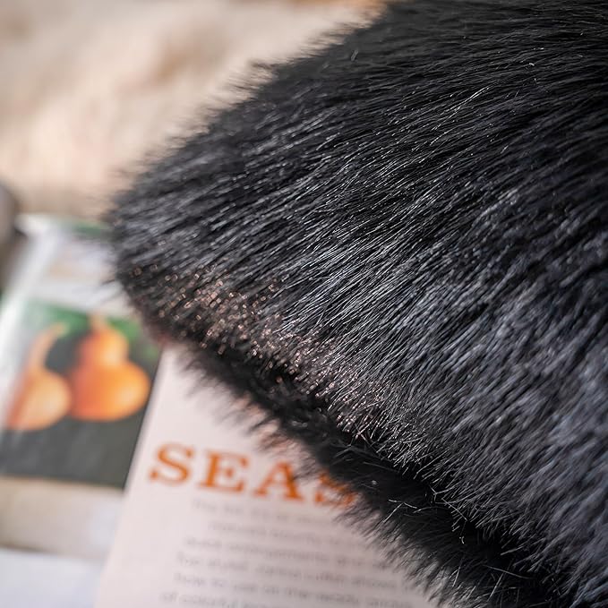 Neelvin Black Faux Fur Cozy Fluffy Double-Sided Decorative Throw Pillow Covers 20x20 inch Set of 2,Velvet Pillowcase Cushion Case for Sofa Couch
