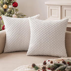 MIULEE Christmas Throw Pillow Covers Soft Corduroy Decorative Set of 2 Boho Striped Pillow Covers Pillowcases Farmhouse Home Decor for Couch Bed Sofa Living Room 20x20 Inch Pure White