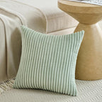 Fancy Homi Set of 2 Sage Green Boho Decorative Throw Pillow Covers 16x16 Inch for Bedroom Couch Bed, Soft Fuzzy Cozy Striped Corduroy Cushion Case, Bohemian Home Decor, Men Women Teen Girls Gift