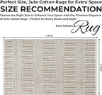 Bedding Craft Jute Cotton Stripe Area Rug for Living Room 24x36 Inch - Natural Ivory - Machine Washable 2x3 Feet Rugs - 70% Jute and 30% Cotton