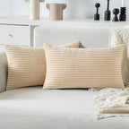 MIULEE Pack of 2 Corduroy Pillow Covers 12 x 20 Inch Lumbar Throw Pillow Covers Beige Pillowcases for Spring Sofa Bedroom Couch