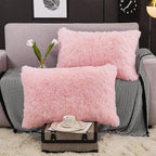 WERDIM Shaggy Faux Fur Pillowcases 2 Pack Button Closure Velvet Pillow Shams Queen Size (Pink, 20 X 26 Inches)