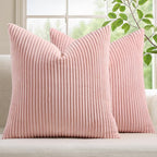 Mecatny Corduroy Decorative Throw Pillow Covers 16x16 Set of 2 for Sofa Living Room, Soft Neutral Boho Couch Pillow Covers for Home Decor, Pink