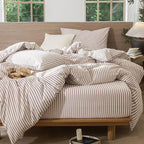 MooMee Striped Duvet Cover Set 100% Washed Cotton Linen Like Textured Breathable Durable Soft Comfy (Orange Classic Stripes, Oversized Queen 98"x98")