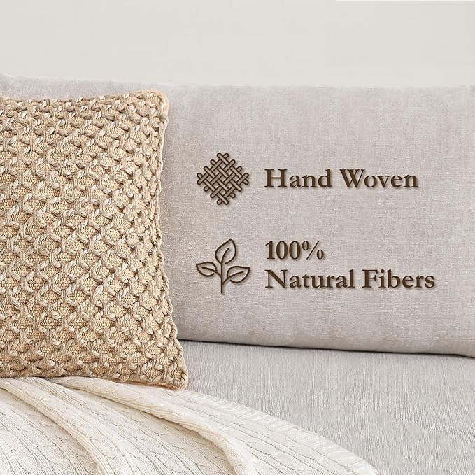 Boho Living 18x18 Beige Throw Pillow Covers Pillow Insert not Included - Boho Pillow Covers Only, Pack of 2