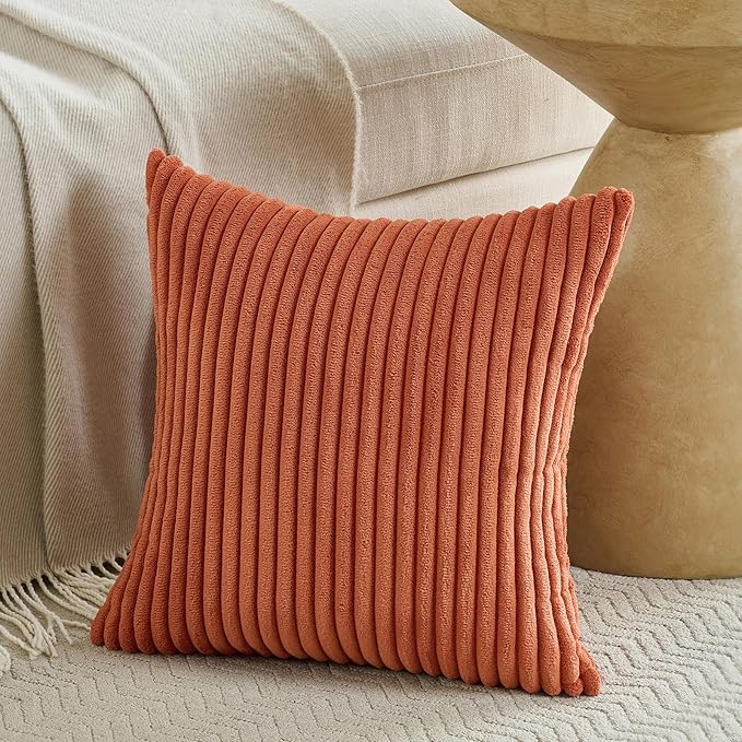 Fancy Homi Set of 2 Burnt Orange Fall Decorative Throw Pillow Covers 18x18 Inch for Couch Bed Sofa, Autumn Halloween Thanksgiving Rome Decor, Soft Plush Corduroy Cute Aesthetic Cushion Case 45x45 cm