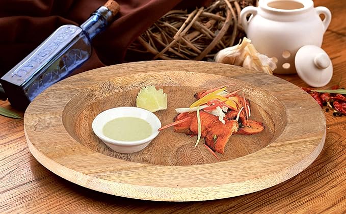 Alpha Living Home 13 inch Rustic Wood Charger Plates - 2 Pack Handcrafted Round Decorative Dinner Serving Tray for Dining, Holiday, Party, Special Event, Decoration, Weddings & Outdoor Wedding (Brown)