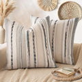 ANRODUO Pack of 2 Boho Decorative Throw Pillow Covers 18x18 Farmhouse Cushion Case Striped Chenille Pillow Cases Square Pillow Covers Accent Neutral Pillowcase for Sofa Couch Bed Fall, Gray Stripe
