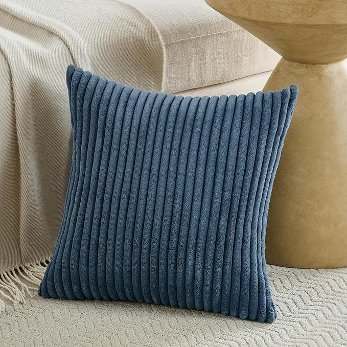 Fancy Homi Set of 2 Dusty Blue Boho Decorative Throw Pillow Covers 18x18 Inch for Couch Bed Sofa, Aesthetic Modern Farmhouse Room Decor, Soft Fuzzy Fluffy Cozy Corduroy Textured Cushion Case 45x45cm