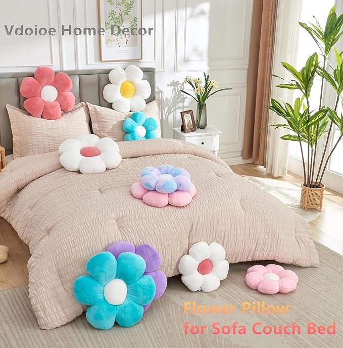 Flower Shaped Throw Pillow 15.7In Daisy Seating Cushion - Cute Home Decor & Plush Pillow for Sofa, Couch, Bed