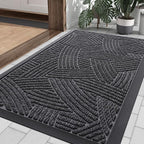 Smiry Front Door Mat Indoor Outdoor Entrance, Heavy Duty Natural Rubber, Sturdy Trap Dirt, Moisture Doormat and Easy Clean Low Profile Patio Porch Entryway Mat, 36x24 Inch, Grey/Geometric