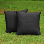 NiNi ALL Pack of 2 Decorative Outdoor Waterproof Pillow Covers Square Garden Linen Textured Cushion Sham Throw Pillowcase Set of 2 for Patio Farmhouse Garden Tent Couch 22x22 Inch Black