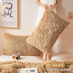 XeGe Faux Fur Throw Pillow Cases, Plush Shaggy Ultra Soft Pillow Covers, Fluffy Crystal Velvet Decorative Pillowcases, Furry Fuzzy Pillow Shams Zipper Closure, Set of 2(Standard, Camel)