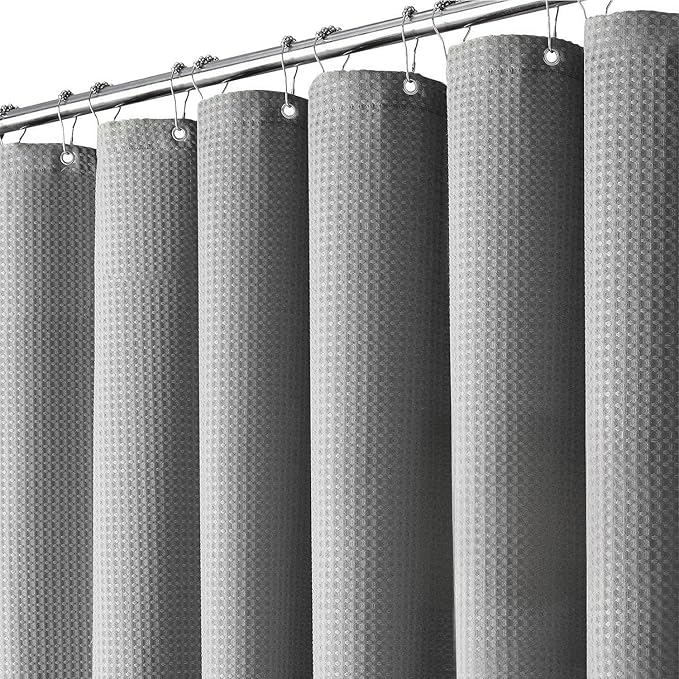 Inhousolu Fabric Shower Curtain Waffle Weave, 230 GSM Heavy Duty, Weighted Hem, 12 Metal Hooks, Water Repellent, Machine Washable, Hotel Spa Luxury Bath Curtain Set, 54 x 78 Inch, Grey
