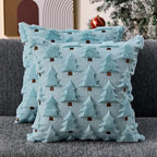 Christmas Pillow Covers 18x18 inch Set of 2 Blue Christmas Decorations Soft Plush Faux Fur Wool Xmas Tree Throw Pillow Cases Winter Holiday Decor for Sofa Living Room PT002F18