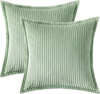 Mecatny Corduroy Throw Pillow Covers 16x16 Set of 2, Neutral Decorative Soft Boho Couch Pillow Covers with Broadside for Sofa Living Room, Sage Green