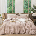 MooMee Striped Duvet Cover Set 100% Washed Cotton Linen Like Textured Breathable Durable Soft Comfy (Orange White Wide Stripes, Full 80"x90")