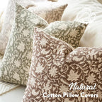Floral Throw Pillow Covers 24x24 Farmhouse Block Print Pillow Covers Decorative Pillow Covers Couch Pillows for Living Room Vintage Accent Sofa Pillows Set of 2, Brown