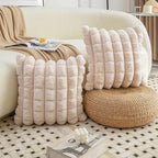 Neelvin Beige Faux Fur Cozy Soft Plaid Decorative Throw Pillow Covers 24x24 inch Set of 2,Velvet Pillowcase Cushion Case for Sofa Couch