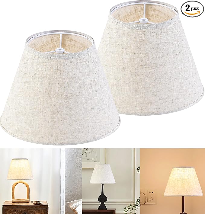 GO&SO 2Pc Beige Lamp Shade, 5.5'' Top x 10'' Bottom x 7.2'' Height, Small Barrel Lampshade for Table Lamp & Floor Light, Handcrafted Natural Linen, Spider Fitting