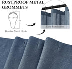KGORGE Linen Fabric Shower Curtain Sets for Bathroom-Button Hole Waterproof Lightweight Washable Privacy Shower Curtains for Bathtub with 12 Metal Hooks, W72 x L84 inches, Navy Blue, 1 Panel
