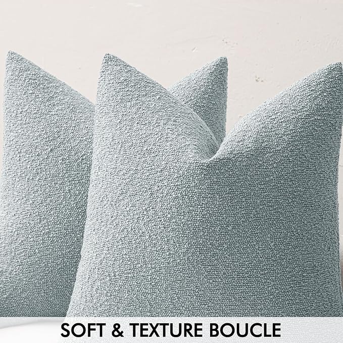 MIULEE Textured Boucle Throw Pillow Cover Light Blue Accent Solid Eruo Sham Pillow Case Decorative Soft Pack of 1 Couch Cushion Chair Sofa Bedroom Livingroom Home Decor,24x24 Inch