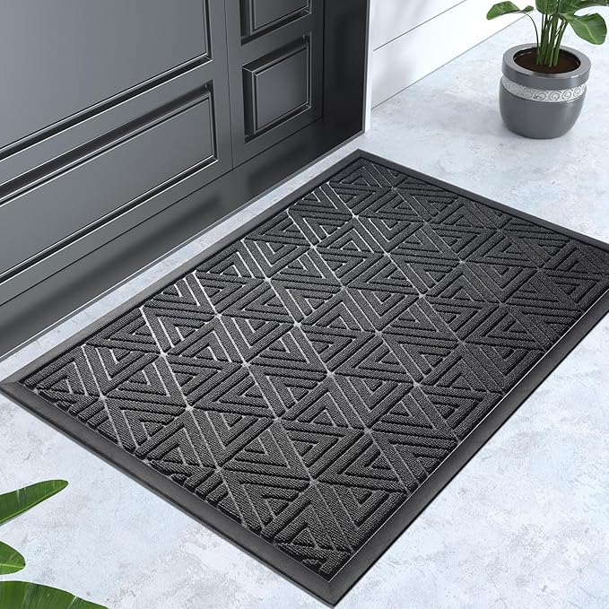 Yimobra Outdoor Mats for Front Door, Stops Mud & Dirt at Entrance, Fits Garage & Patio, All-Weather Waterproof Non Slip Outdoor Indoor Welcome Mat, 29.5x17 Black