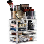Cq acrylic 3 Pack Clear Makeup Organizer Countertop, Stackable 6 Drawers Skincare Organizer,Cute Skin Care Organizer for Vanity Hair Clip,Jewelry,Beauty Product Desk and Make Up Organizers for Vanity