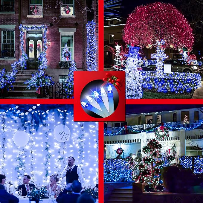 1500 LED Christmas Lights Outdoor Use, 492ft 8 Lighting Modes Fairy Lights for Outside, Christmas Tree Lights Outdoor IP44 Waterproof for Xmas Patio Fence Deck Balcony Garden Decor Blue & Cool White