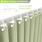Jubilantex Folding Linen Shower Curtain for Bathroom Sage Waterproof Shower Curtain 1 Panel with 14 Metal Grommets and 1 Tie Back for Hotel,70"x70"
