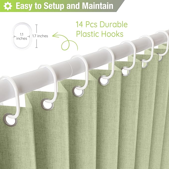 Jubilantex Folding Linen Shower Curtain for Bathroom Sage Waterproof Shower Curtain 1 Panel with 14 Metal Grommets and 1 Tie Back for Hotel,70"x70"