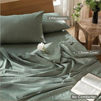 MooMee Bedding Duvet Cover Set 100% Washed Cotton Linen Like Textured Breathable Durable Soft Comfy (Heathered Green, Palatial King/Oversized King 120"x98")