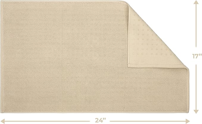 Cotton Paradise 100% Cotton Non Slip Bath Mats for Bathroom, 17x24 inch Soft Absorbent Quick Dry Machine Washable Floor Bath Mat, Beige