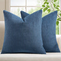 Mecatny Corduroy Decorative Throw Pillow Covers 18x18 Set of 2 for Sofa Living Room, Soft Neutral Boho Couch Pillow Covers for Home Decor, Navy Blue