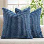 Mecatny Corduroy Decorative Throw Pillow Covers 18x18 Set of 2 for Sofa Living Room, Soft Neutral Boho Couch Pillow Covers for Home Decor, Navy Blue