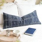 BlissBlush Dark Blue Boho Lumbar Throw Pillow Cover 14X36, Decorative Long Accent Body Pillow for Bed, Farmhouse Woven Textured Pillowcase for Couch (Cover ONLY)