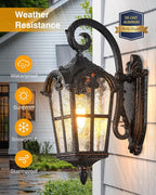 VIANIS Exterior Lighting Fixtures, Large Size Oil Rubbed Bronze Outdoor Wall Lights Dusk to Dawn, Waterproof Outdoor Light Fixtures Wall Mount with Tempered Water Ripple Glass for Patio, Entryway