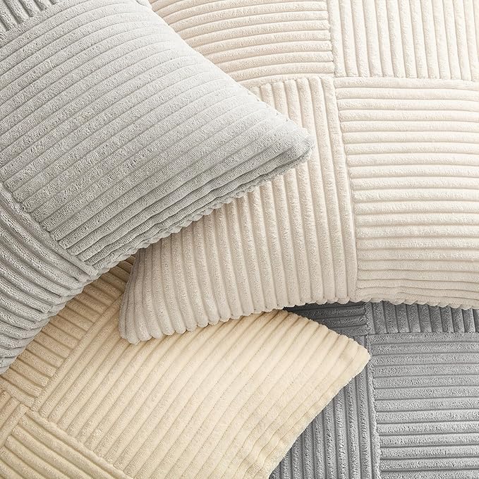 Topfinel Decorative Neutral Throw Pillow Covers for Couch,Boho Cozy Soft Cushion Covers Set of 4 with Corduroy,Accent Pillowcases for Sofa,Bed,Living Room Home Decor 20×20 Inch (Cream,White)