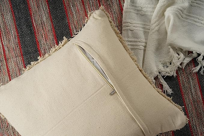 GRUHUM Throw Pillow Covers 18x18 -Set of 2 Boho Decorative Handwoven Cushion Case for Living Room Bedroom Sofa Couch Farmhouse Bench Car Home Decor Cotton Comfy Square Modern Pillow 18x18 inch,Cream