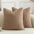 Pack of 2 Curly Teddy Wool Faux Fur Throw Pillow Covers Fuzzy Accent Soft Sherpa Pillowcases Sheepskin Fleece Decorative Cushion Case for Sofa Couch Living Room 22x22 Inch Khaki