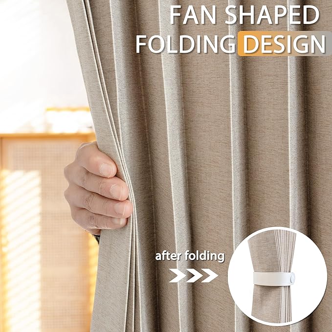 Jubilantex Folding Linen Shower Curtain for Bathroom Khaki Waterproof Shower Curtain 1 Panel with 14 Metal Grommets and 1 Tie Back for Hotel,70"x70"