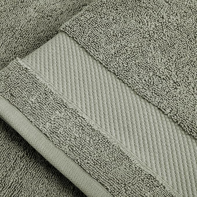 BIOWEAVES 100% Organic Cotton Bath Towel Set | 700 GSM Plush 6-Piece Premium Towel Set GOTS Certified, 2 Bath Towels, 2 Hand Towels & 2 Washcloths - Sage