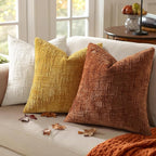 decorUhome Fall Rust Chenille Throw Pillow Covers 18x18 Set of 2 Thick Textured Slubby Couch Pillow Covers Farmhouse Accent Modern Neutral Decorative Pillow Cases for Bed Sofa Living Room