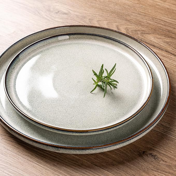 GBHOME 16 Pieces Double Bowls Ceramic Dinnerware Sets for 4, Stoneware Plates and Bowls Set with Reactive Glaze, Scratch Resistant Stoneware Dishes Set, Dishwasher & Microwave Safe