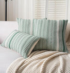 Boho Throw Pillow Covers 20x20 Inch Set of 2, Farmhouse Decorative Couch Pillow Cases, Light Green Accent Pillows of Bed, Sofa Bedroom Living Room Home Decor Cushion Cover