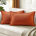 decorUhome Fall Corduroy Rust Throw Pillow Covers 12x20 Set of 2 Decorative Soft Boho Farmhouse Lumbar Euro Couch Pillow Covers for Living Room Bed Sofa Broadside Striped Pillow Cases